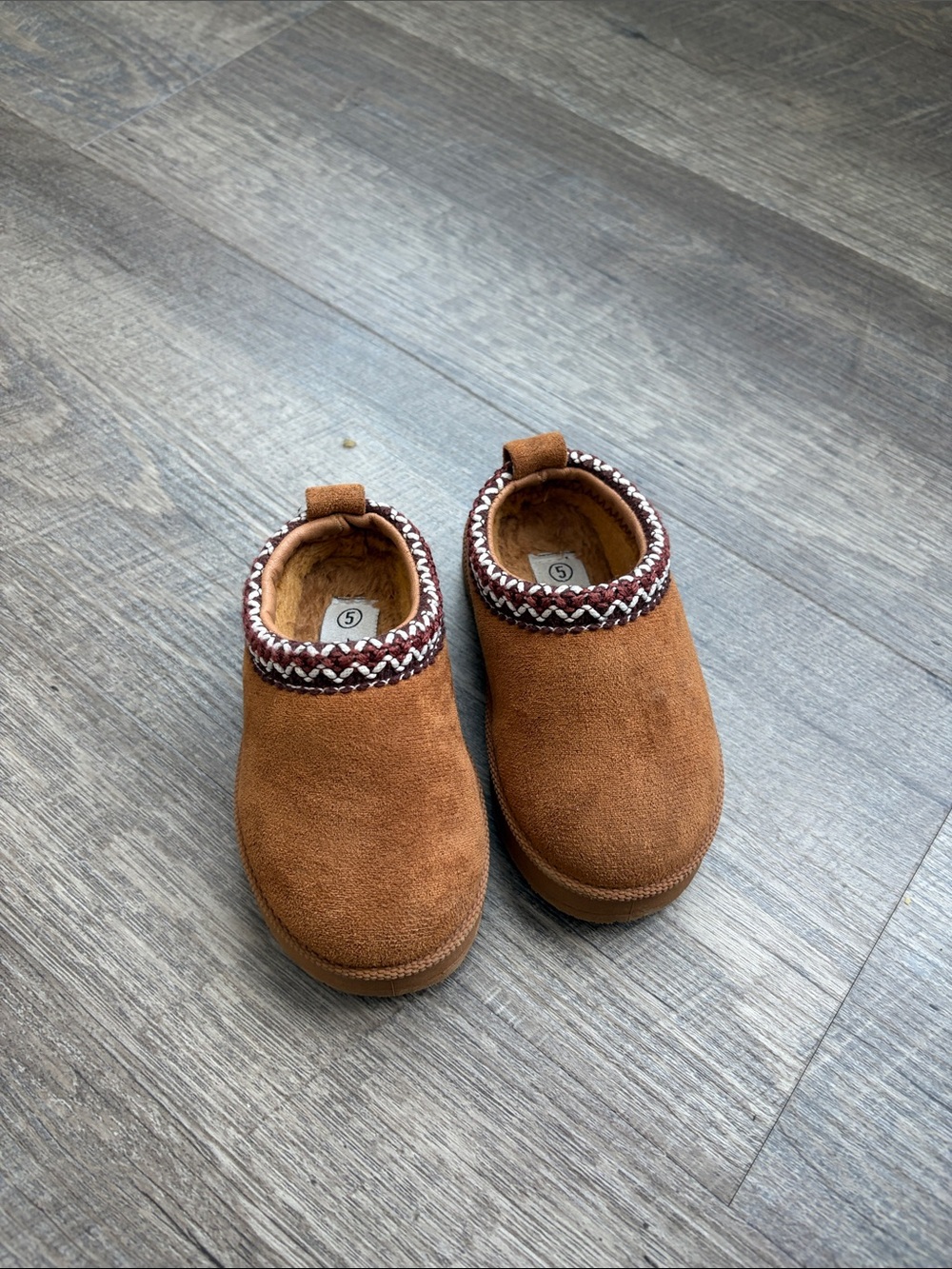 Source Unknown Toddler Brown Suede-Look Slip-On Moccasins with Knit Trim